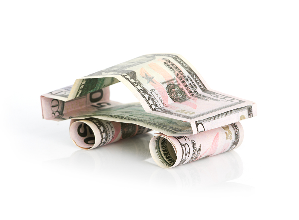 | Schaefer Autobody Centers dollars folded to resemble car