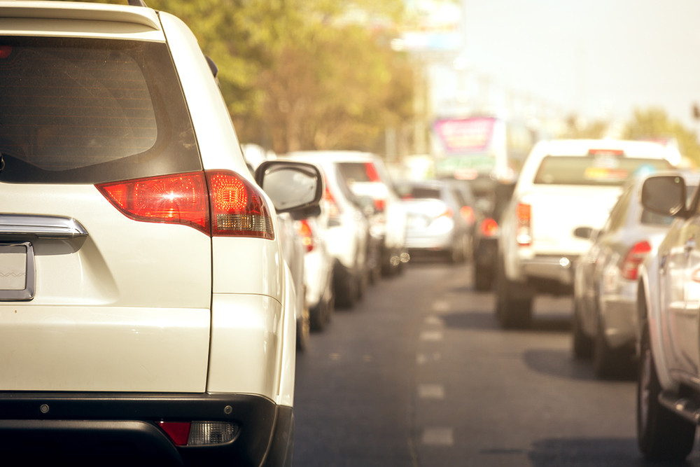 traffic jam on sunny day