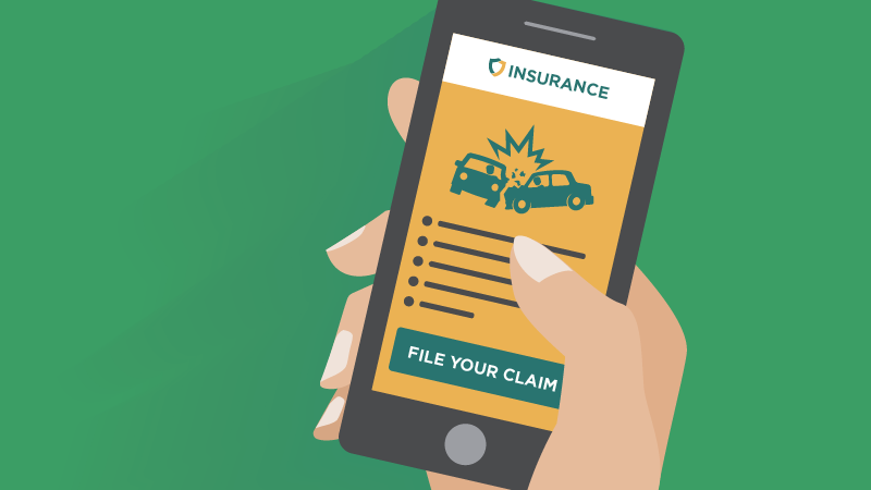 | Schaefer Autobody Centers illustration of person holding phone open to car insurance app