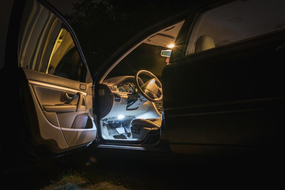 Car interior at night