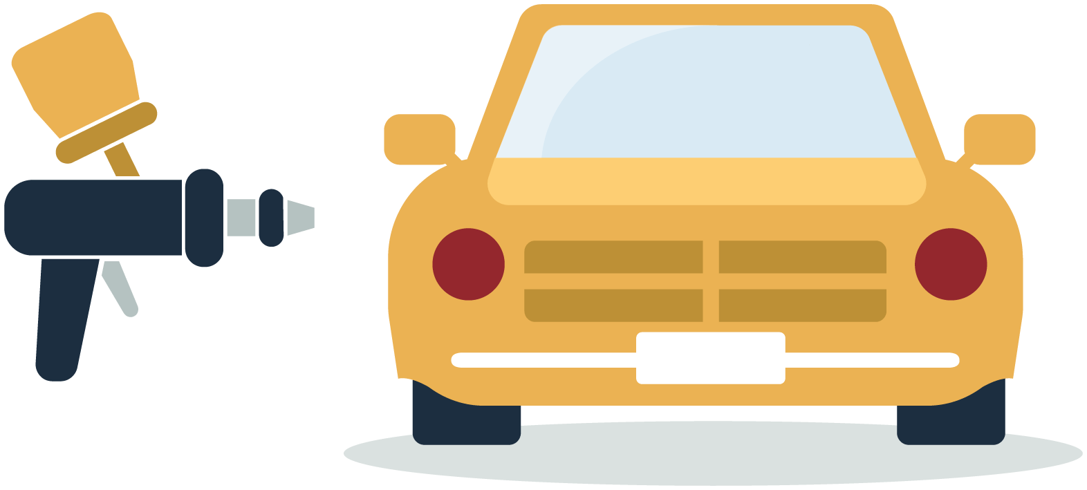 Illustration of paint tool in front of yellow car