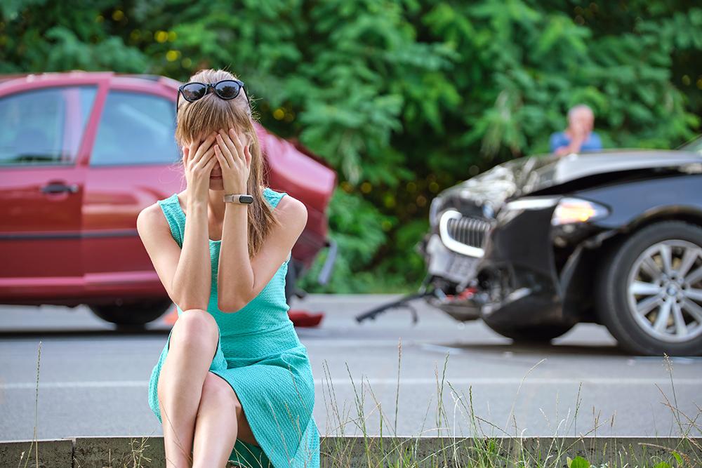 stressed woman in an accident